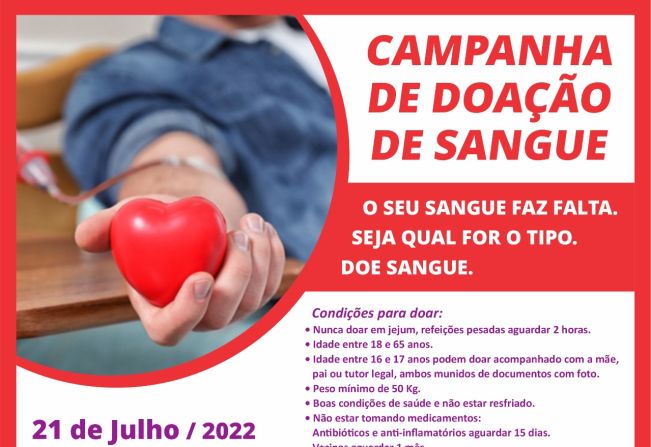 Doação de Sangue dia 21/07/2022